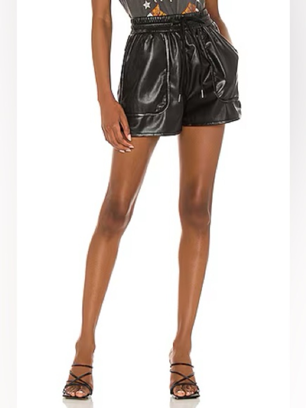 Joie Regan Faux Leather Shorts Caviar Size 8 Black NWT Drawstring High-Waist